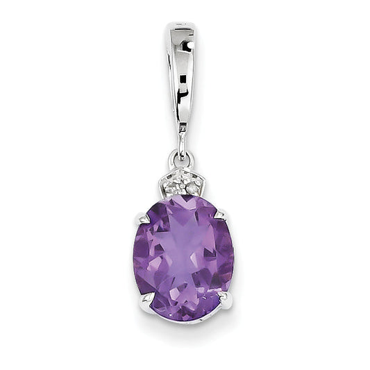 14k White Gold Diamond and Amethyst Oval Pendant