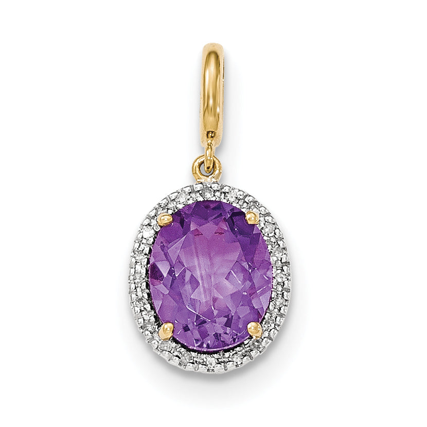 14k Amethyst with Diamond Halo Pendant