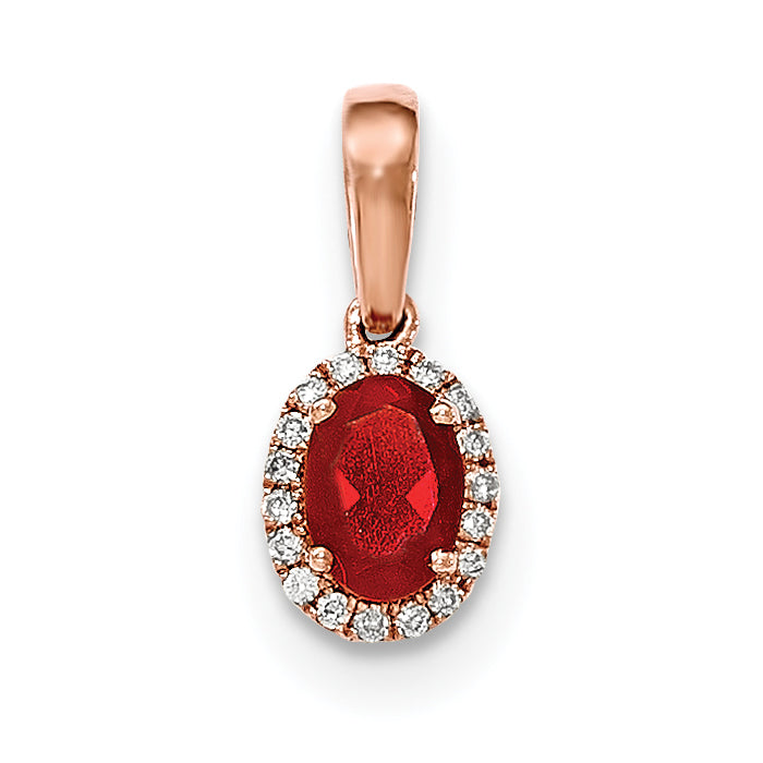 14k Rose Gold Oval Fire Opal and Diamond Halo Pendant