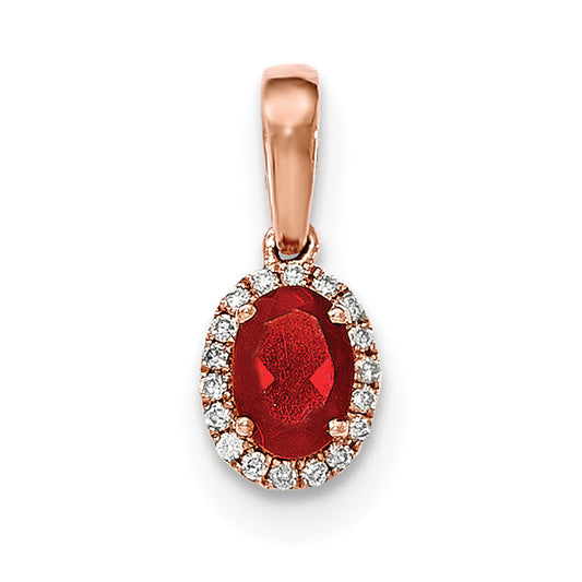 14k Rose Gold Oval Fire Opal and Diamond Halo Pendant