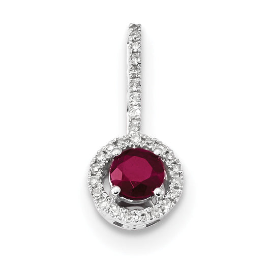 14k White Gold Diamond and Ruby Pendant