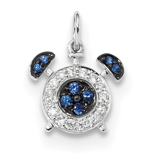 14k White Gold Diamond and Sapphire Alarm Clock Pendant