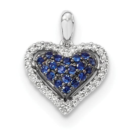 14k White Gold Diamond and Blue Sapphire Heart Pendant