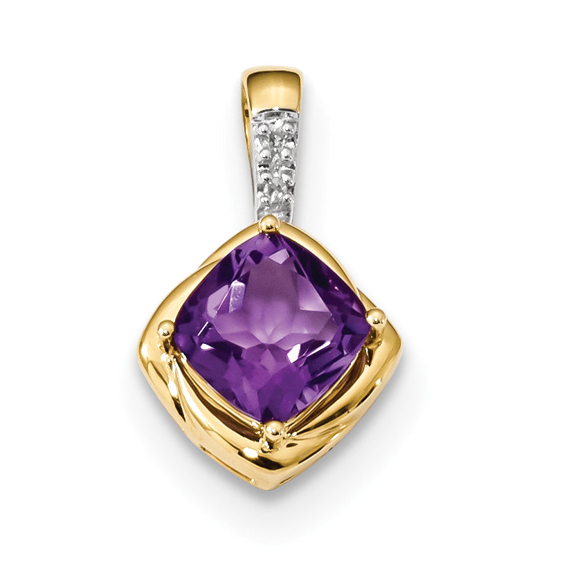 14k Amethyst and Diamond Polished Pendant
