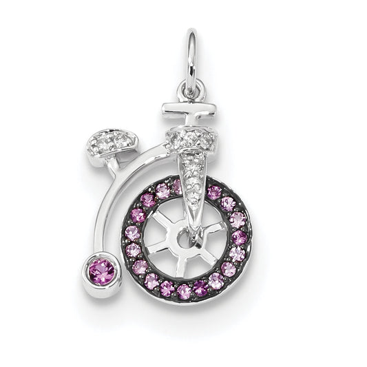 14k White Gold Diamond and Pink Sapphire Bicycle Pendant