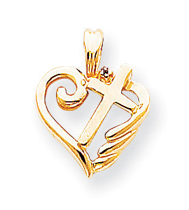 14k AA Diamond Heart Cross Pendant