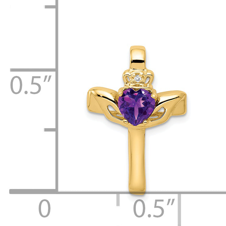 14k 6mm Claddagh Amethyst A Diamond Cross Pendant