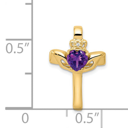14k 6mm Claddagh Amethyst A Diamond Cross Pendant