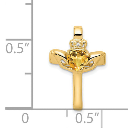 14k 6mm Claddagh Citrine A Diamond Cross Pendant