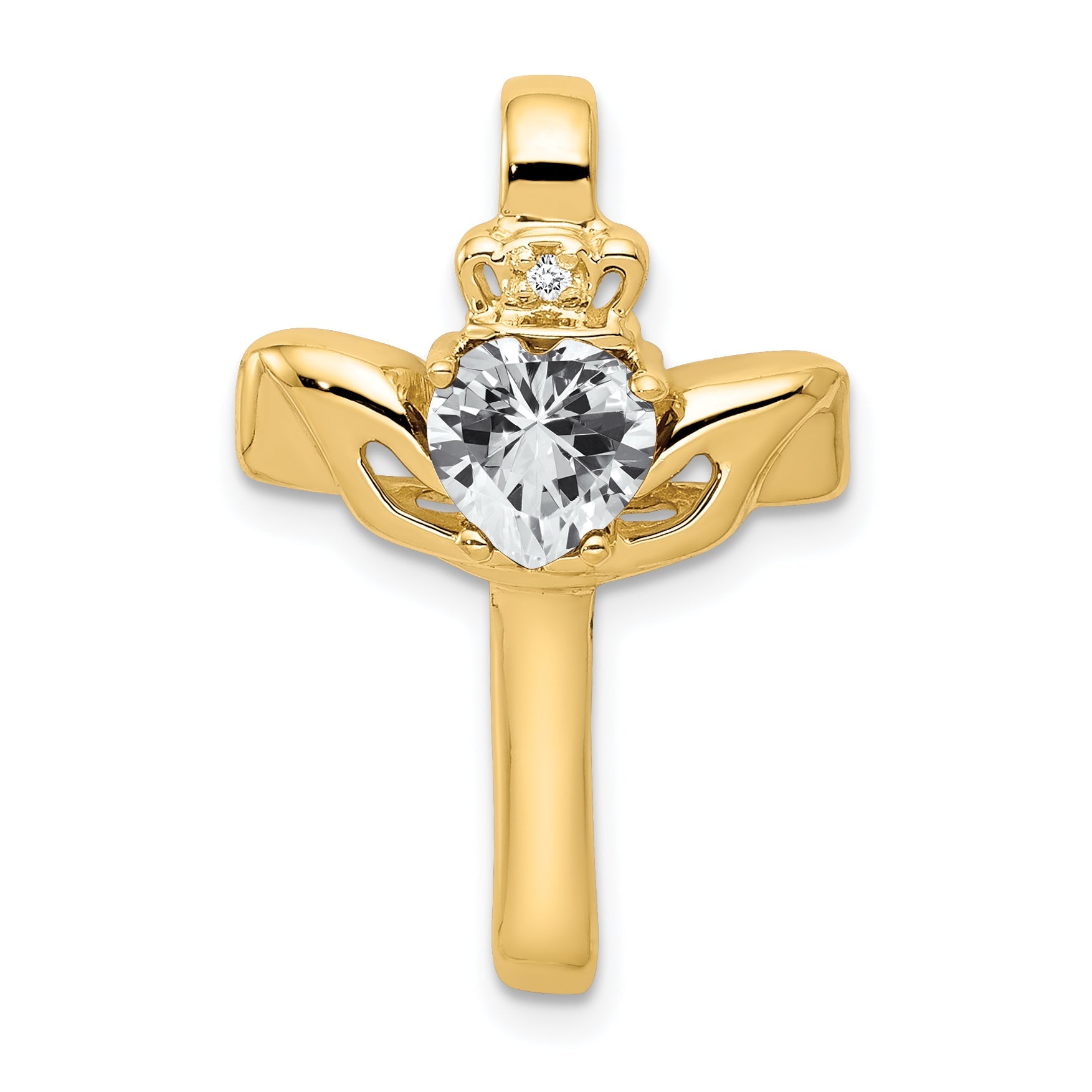 14k 6mm Claddagh Cubic Zirconia VS Diamond Cross Pendant