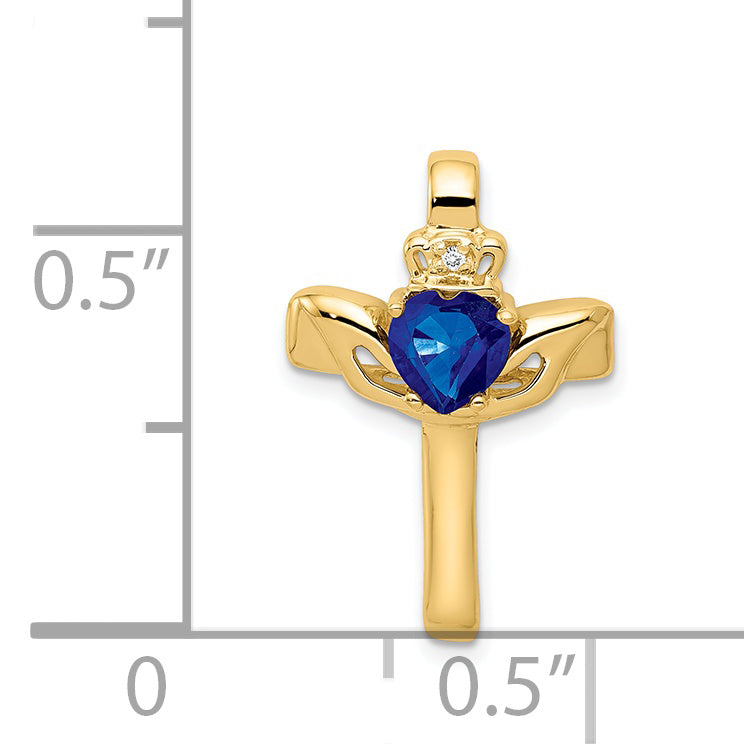 14k 6mm Claddagh Sapphire A Diamond Cross Pendant