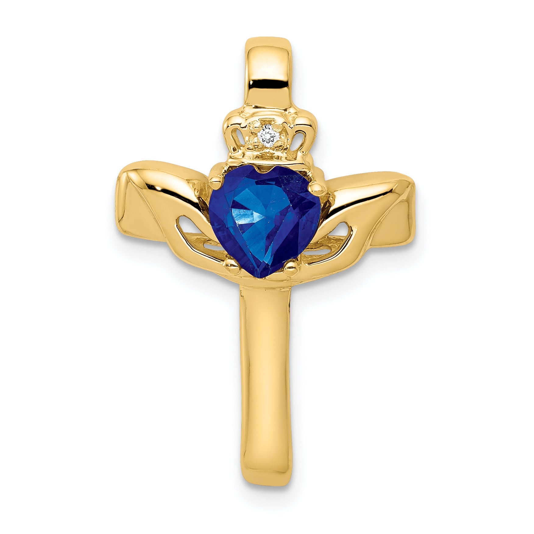 14k 6mm Claddagh Sapphire A Diamond Cross Pendant