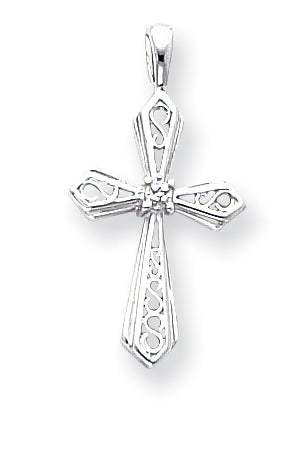 14k White Gold A Diamond cross pendant