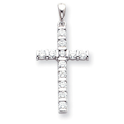 14k White Gold AAA Diamond cross pendant