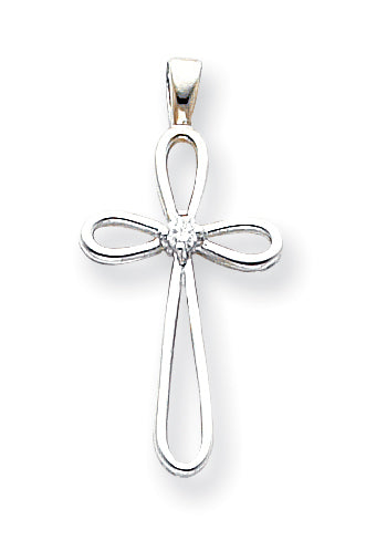 14k White Gold AA Diamond Cross Pendant