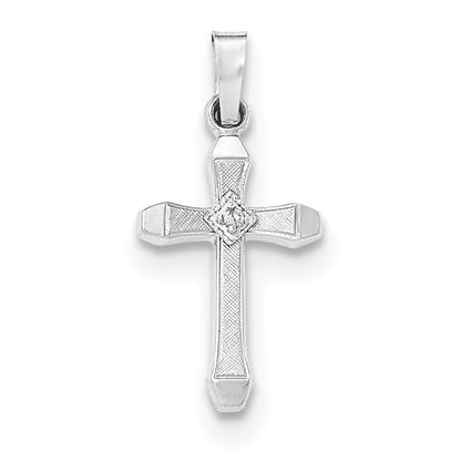 14K White Gold Diamond Textured and Polished Latin Cross Pendant