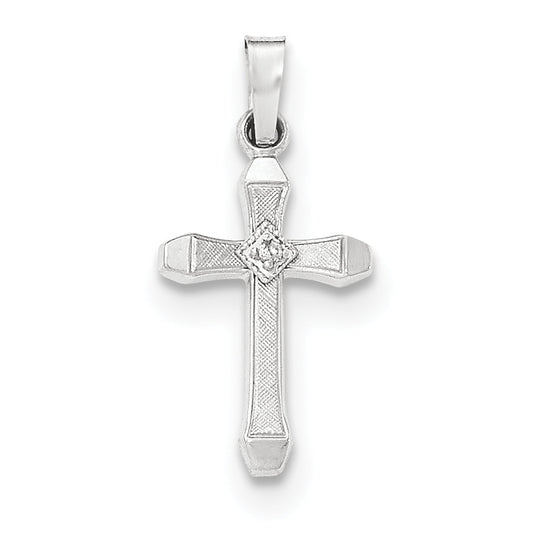 14K White Gold Diamond Textured and Polished Latin Cross Pendant