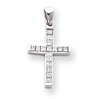14k White Gold Diamond Latin Cross Pendant