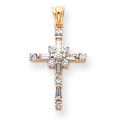 14k and Rhodium Diamond Cross Pendant