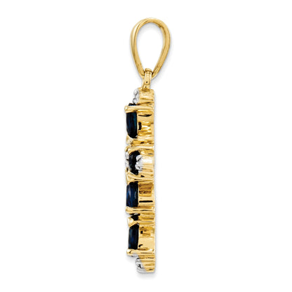 Natural Diamond and Sapphire Cross Pendant in 14k Yellow Gold