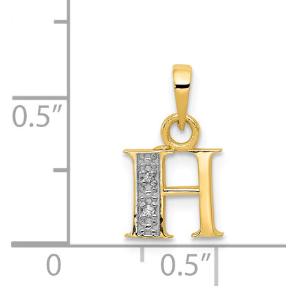 14k and Rhodium Polished .01ct Diamond Initial H Charm