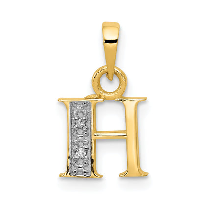 14k and Rhodium Polished .01ct Diamond Initial H Charm