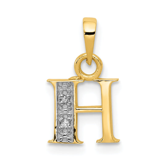 14k and Rhodium Polished .01ct Diamond Initial H Charm