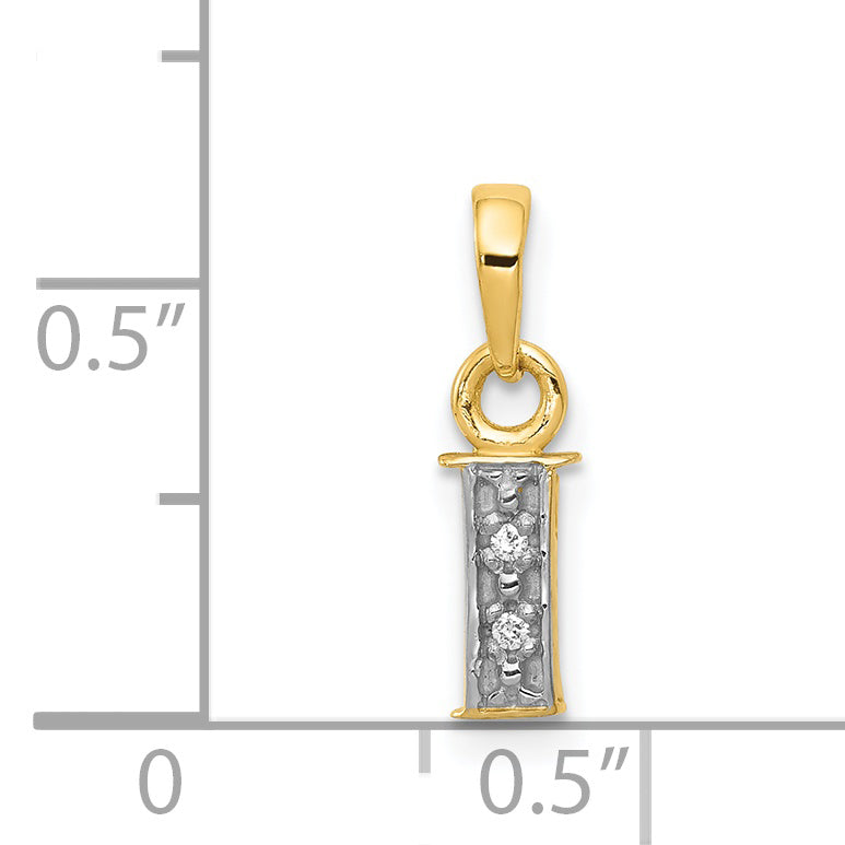 14k and Rhodium Polished .01ct Diamond Initial I Charm