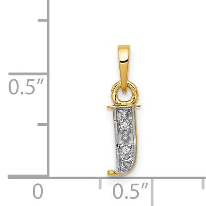 14k and Rhodium Polished .01ct Diamond Initial J Charm