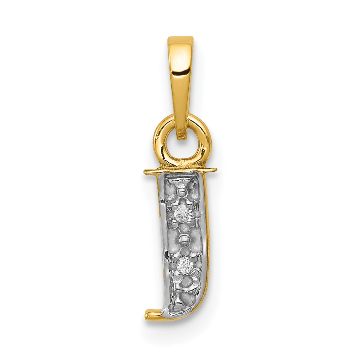14k and Rhodium Polished .01ct Diamond Initial J Charm