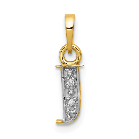 14k and Rhodium Polished .01ct Diamond Initial J Charm
