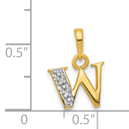 14k and Rhodium Polished .01ct Diamond Initial W Charm